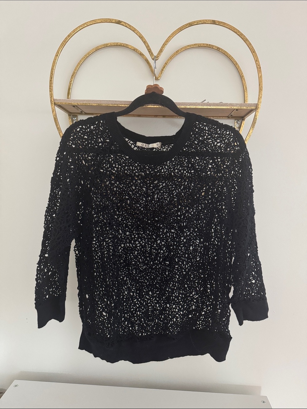 Ost Black Open-Knit Crochet Pullover